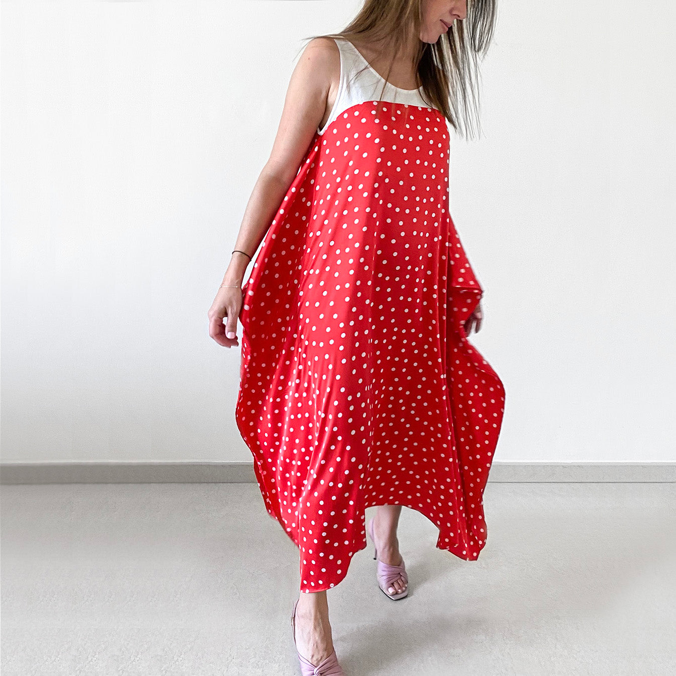 Red polka scarf dress